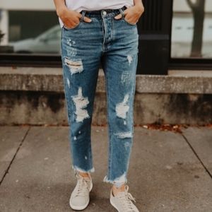 NWT CAFFEINE Blue Distressed Jeans